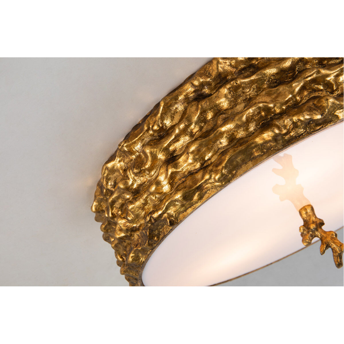 Trellis 3 Light Gold leaf Bath/Flush Mounts Ceiling Light in Gold Leaf with Antique